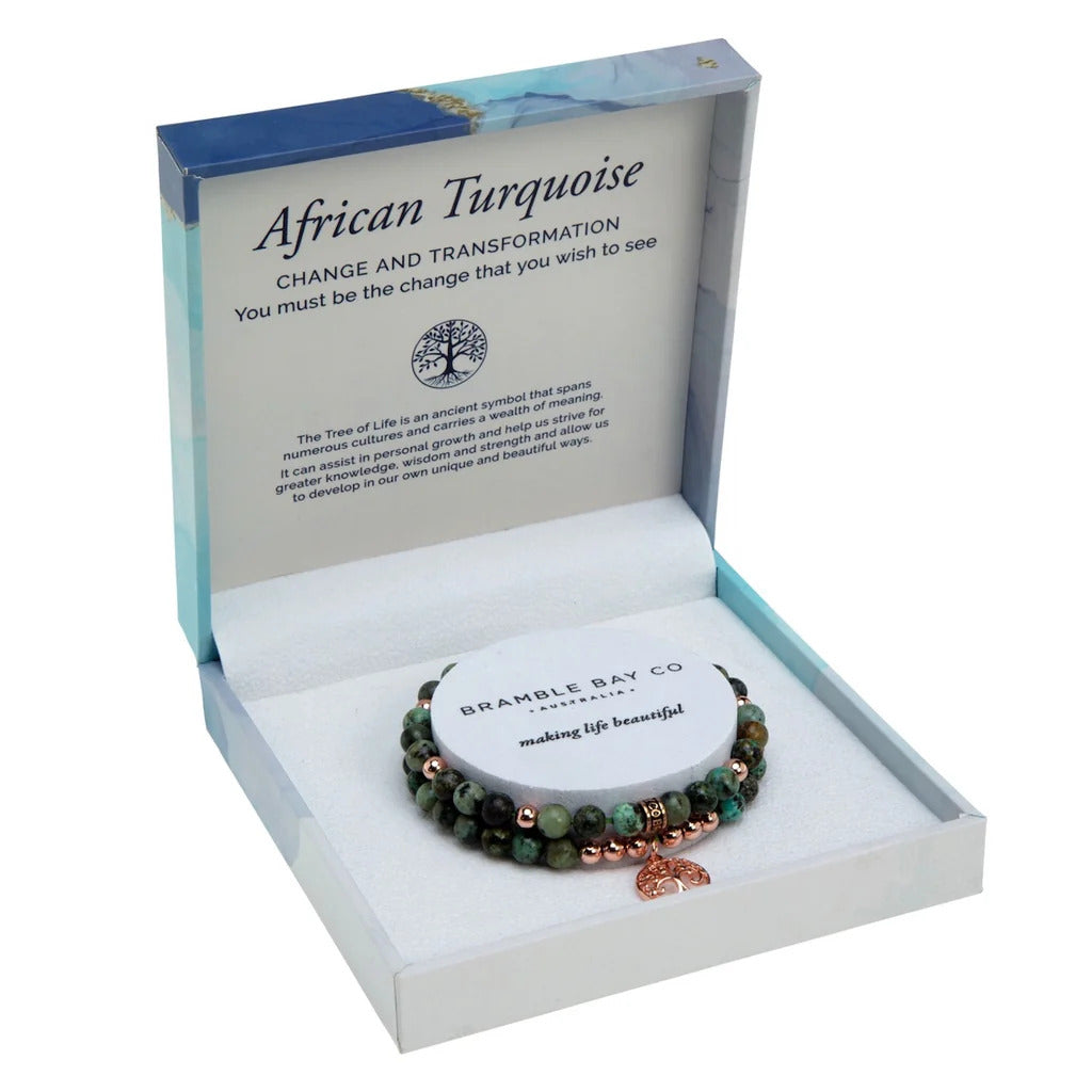 Tree of Life Duo Bracelet Set - African Turquoise Rose Gold