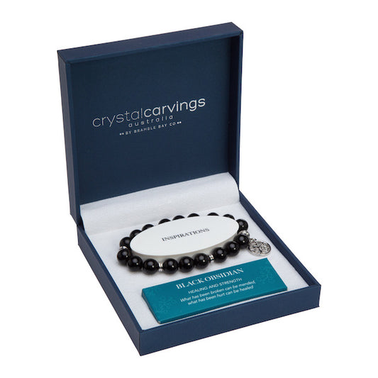 Black Obsidian Tree of Life Charm Bracelet