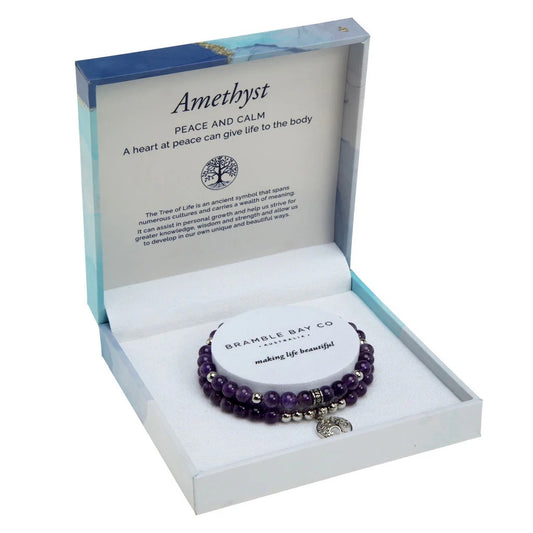 Tree of Life Duo Bracelet Set - Amethyst Rhodium