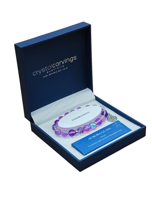 Aurora Glass Violet Tree of Life Charm Bracelet