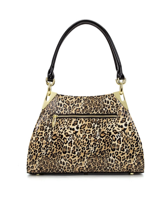 Serenade Leather WILD CAT BROWN BLACK MULTI MONICA PATENT LEATHER BAG